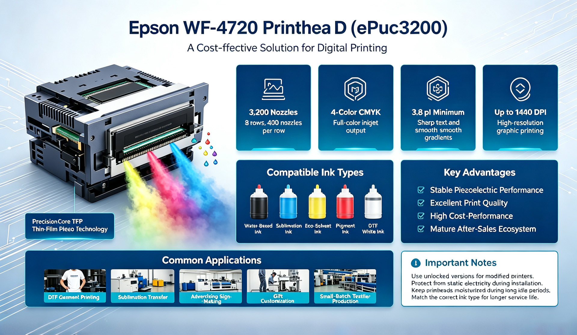 Laatste bedrijfsblogs Epson WF-4720 Printhead EPS3200 | PrecisionCore TFP Print Head for DTF & Sublimation Printing